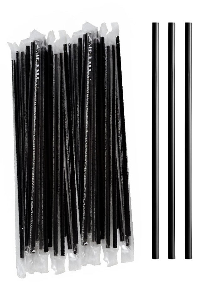 Concession Essentials Jumbo 7.75" Tall Black Wrapped Standard Plastic. Pack of 1000 Count. Black - Wrapped Straws. - Image 1